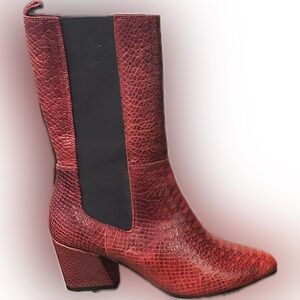 Bueno Red Snakeskin Heeled Boots - NEW in box